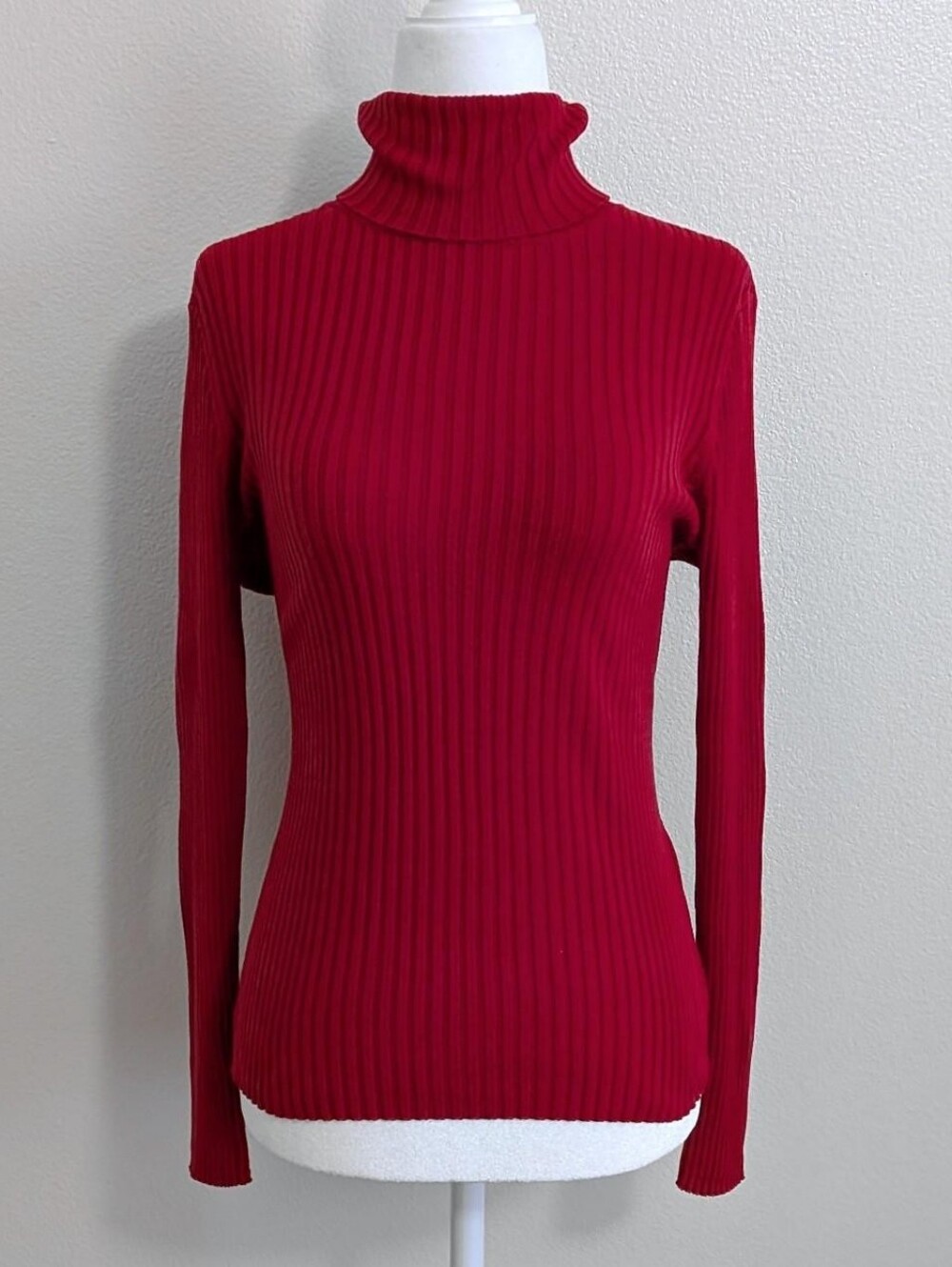 Vintage Bentley A. Burgundy Silk Blend Ribbed Turtleneck Sweater Top | Size M